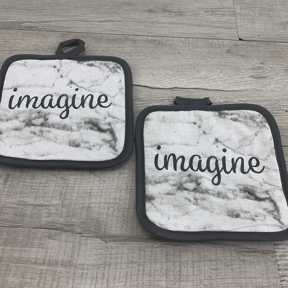 Set of 2 Same Printed Kitchen Pot Holders (7"x7') IMAGINE, dark grey Marble Look
